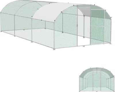 Zdjęcie produktu dla YUENFONG Kurnik 300x600x185cm Wybieg dla małych zwierząt Klatka dla kurczaków ze stali ocynkowanej Woliera z dachem z PE Wybieg zewnętrzny z zamkiem Kurnik z dachem kopulastym