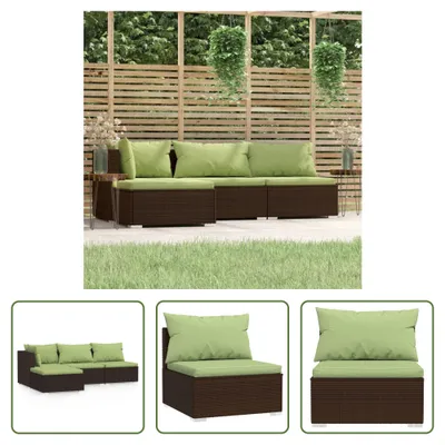 Produktbild von The Living Store 4-tlg. Garten-Lounge-Set mit Kissen Braun Poly Rattan