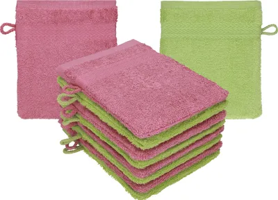 Produktbild von Betz 10 Stück Waschhandschuhe 16x21 cm PREMIUM 100% Baumwolle  Farbe: beere - avocadogrün