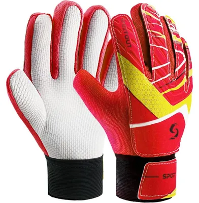 Productafbeelding van Doelmannshandschoenen voor kinderen en jongeren, voetbalkeephandschoenen, dubbele bescherming, superieure grip, rood, maat 5