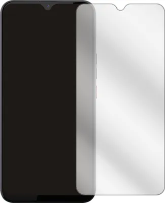 A smartphone screen protector is shown placed over a smartphone.