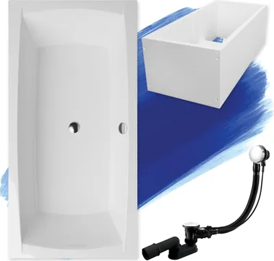 Image de BADLAND Baignoire rectangulaire Apri 140x70 avec vidage, pieds et support de baignoire
