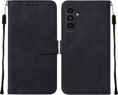 Image de Etui en cuir pour Samsung Galaxy A14 5G avec embossage, porte-cartes et support noir