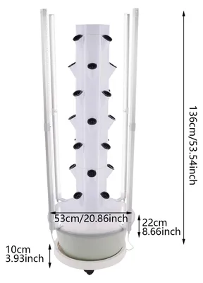 Produktbild von Hydroponischer Pflanzturm - Indoor-Anbau - 7 Ebenen - 28 Pflanzöffnungen - Weißes LED-Pflanzenlicht - 30-l-Wassertank - EU-Stecker - Grüne mobile Basis