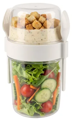 Produktbild von Salat-to-go-Becher mit Besteck - 1100 ml Fassungsvermögen und auslaufsicher - Meal Prep für Büro und unterwegs - Cremeweiß