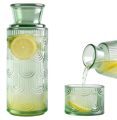 Produktbild von Nachttisch Wasserkrug Set mit Becher - Tropffreies Glas 820 ml
