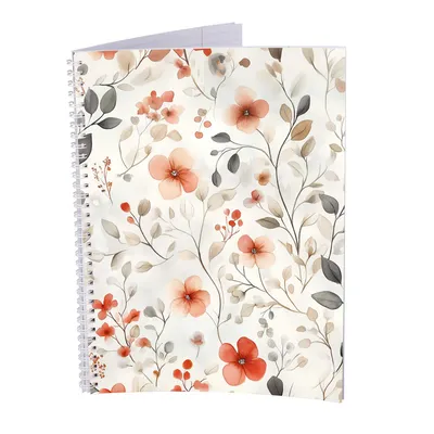 Produktbild von Collegeblock – 5 Stück – Blumen - A4 – liniert - 80 Blatt – 80g Volumenpapier – gelocht – Spiralbindung weiß – Korrekturrand – Studentenblock