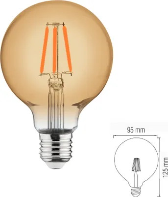Produktbild von 6 W E27 LED Filament Leuchtmittel Kugel Globe G95, Durchmesser 95mm | 550 Lumen | (2200 K) Warmweiß