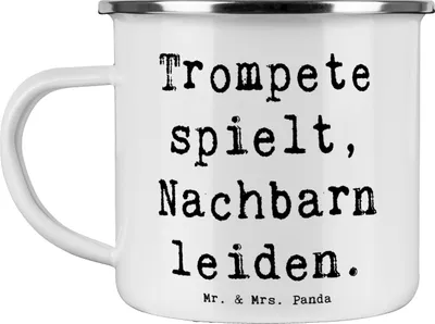 Produktbild von Mr. & Mrs. Panda Teetasse Spruch Trompete Freude - Weiß - Geschenk, becher emaille, Motivtasse, Musik, laut, Blasinstrumente, Pott, Instrument lernen, Nachbarschaft