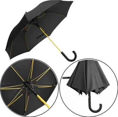 Produktbild von Stockschirm Automatik 103cm Damen, Herren Schwarz- Gelb Öffnung per Knopfdruck