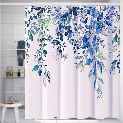 Produktbild von Duschvorhang Textil Anti-Schimmel Wasserdicht Waschbar 180x200cm Blau mit 12 Haken