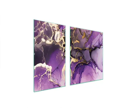 Image de Plaques de recouvrement pour cuisinière 2 pièces 90x52 Couverture pour champ vitrocéramique Verre Planche à découper Marbre Violet