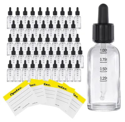 Produktbild von Oputec 50x 30ml Klarglas Pipettenflaschen - Pipette mit Skala, kindersicher und dicht - für Öle Aromen Essenzen