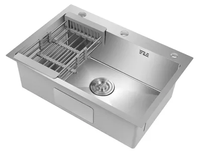 Obrázok produktu pre Kuchynský drez – podstavný s jedným umývadlom – nerezová oceľ 304 – 66×45×21 cm – s odtokovým košíkom – bez batérie – odtok 9 cm – strieborný