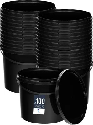 Image de BenBow Seau avec couvercle 10L x100 noir - qualité alimentaire, stable, hermétique, anti-fuite, inodore - seau en plastique avec anse - vide