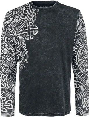 Produktbild von Black Premium by EMP Herren schwarzes Langarmshirt mit Waschung und Print L