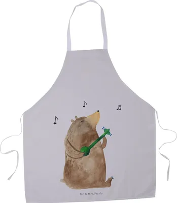 Produktbild von Mr. & Mrs. Panda Kellnerschürze Bär Gitarre - Grau Pastell - Geschenk, Kunstfaser Schürze, Latzschürze, Vorbinder, Küchenzubehör, Kochschürze, Teddy