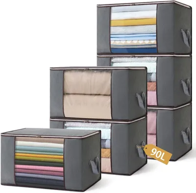 Produktbild von Aufbewahrungstaschen 90 l, 6 Stück, 60x40x35 cm, mit Deckel, faltbar, für Kleidung