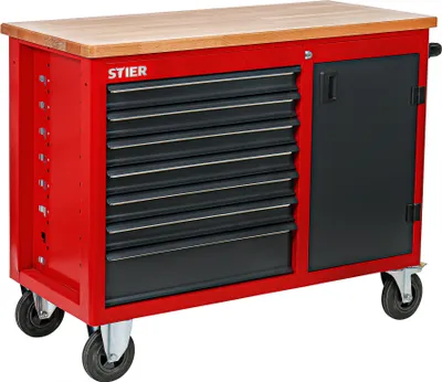 Produktbild von STIER Fahrbare Werkbank, mit 7 Schubladen und Tür, 925x1120x520 mm, in Dunkelgrau