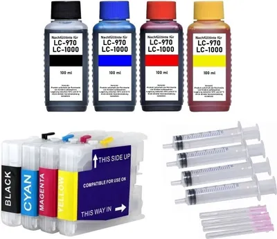 Produktbild von Wiederbefüllbare Tintenpatronen LC-1000 + 400 ml Nachfülltinte für Brother DCP-130-135-150-330-350-357-540-560-680-750-770 MFC-235-240-260-440-465-660