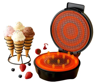 Obrázek produktu pro Vaflovač, výkon 1200 W, nepřilnavý povrch, teplotní rozsah 150–200 °C, rozměry 24 × 21 × 10,5 cm, oboustranné topné těleso