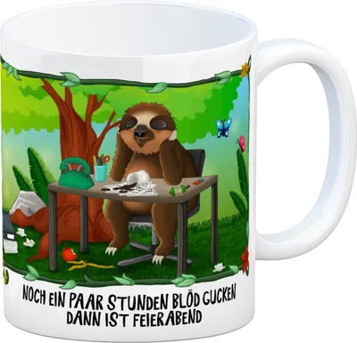 Produktbild von Kaffeebecher mit Faultier im Büro Dschungelmotiv und Spruch: Nur noch ein paar