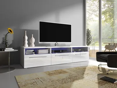 Obrázek produktu pro Televizní stolek s LED osvětlením FERNS 2 - bílý / lesklý bílý