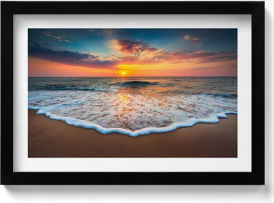 Produktbild von Sonnenuntergangslandschaft über dem Meer– Wandbild mit Rahmen – Gerahmtes Bild  – Wanddekoration – 30x20 cm –  Schwarz Rahmen