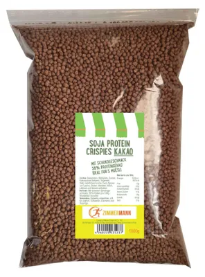 Produktbild von Zimmermann Soja Protein Crispies Kakao 1 kg – 58 % Protein, vegan & fettarm – knuspriges Topping für Müsli, Joghurt, Porridge & Bowls