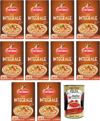 Produktbild von 10x Curtiriso Riso Integrale,100% Italienischer Brauner Reis,Kochzeit 10 Minuten,Packung mit 1Kg + Italian Gourmet Polpa di Pomodoro 400g Dose
