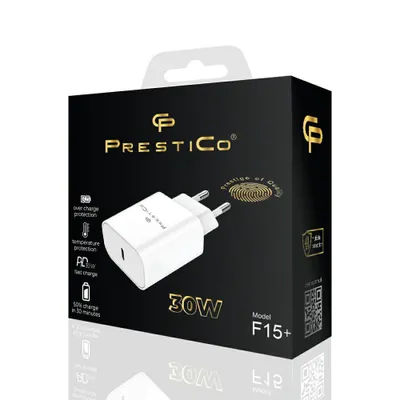 A product box for a 30W USB-C charger, with the charger visible.