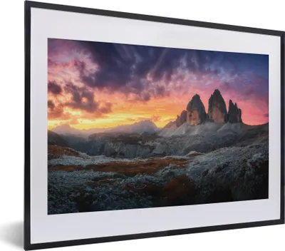 Produktbild von MuchoWow® Gerahmtes Poster Felsen - Berg - Sonnenuntergang - Landschaft 40x30 cm - Poster mit Schwarzem Bilderrahmen Wandposter Rahmen Foto Bilder - Bilderrahmen - Poster im Rahmen