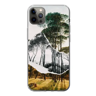 Produktbild von MuchoWow® Handyhülle Schutzhülle Hülle für iPhone 13 Pro Max Italienische Landschaft Schirmkiefern - Kunst - Hendrik Voogd - Malerei - Schwarz-Weiß - Alte Meister Silikon Softcase Handy Hülle - Mobiltelefon