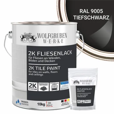 Produktbild von 2K Fliesenlack Fliesenfarbe Wand Bodenfliesen W712 Tiefschwarz RAL 9005 - 10Kg