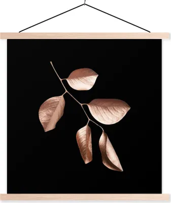 Produktbild von MuchoWow® Textilposter Rosa - Blatt - Gold 120x120 cm mit holzfarbenen Rahmen - Textil-Poster