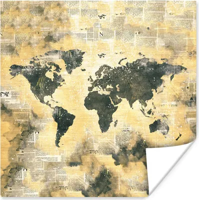 Produktbild von MuchoWow® Poster Weltkarte - Aquarelle - Zeitungen 50x50 cm - Wohnzimmerdekoration