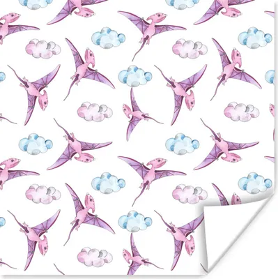 Produktbild von MuchoWow® Poster Dinosaurier - Kinderzimmer - Lila - Mädchen - Kinder - Rosa - Kinder 50x50 cm - Wohnzimmerdekoration