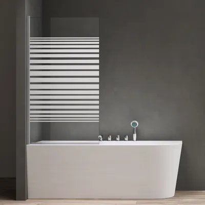 Produktbild von doporro Badewannenaufsatz Design-Duschwand für Badewanne 80x140cm chrom Duschabtrennung ESG-Sicherheitsglas in Milchglas Streifen Cortona201MS