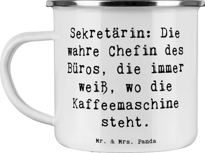 Produktbild von Mr. & Mrs. Panda Haferl Spruch Sekretärin Chef - Weiß - Geschenk, Beruf, Teetasse, kreative Geschenke, Sekretariatsarbeit, Reisebecher, Pott, Berufspassion, Emaille Tasse