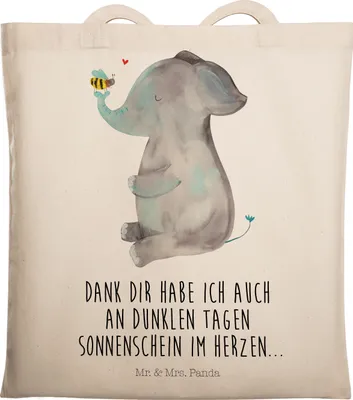 Produktbild von Mr. & Mrs. Panda umhängebeutel Elefant Biene - Transparent - Geschenk, Liebe, Liebesspruch, Jutetasche, Hochzeitsgeschenk, Lustige Sprüche, Einkaufstasche, Laptoptasche