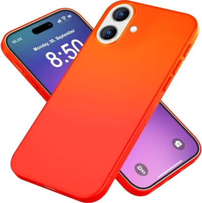 Produktbild von NALIA Neon Silikonhülle für iPhone 16 – Soft-Touch & Signal-Neon – NEONSHOCK (Matte Schutzhülle) – Marke aus Berlin – Orange