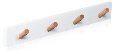 Imagen del producto de Perchero de pared de madera, con 4 ganchos, color blanco, ideal para pasillos y dormitorios