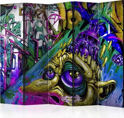 Obrázok produktu pre Obojstranný paraván Street art 225x172 cm 5-dielny modrý