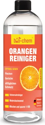 Produktbild von bio-chem Orangenreiniger Konzentrat 750 ml - Starker Allzweckreiniger mit angenehmem Orangen-Duft - Inkl. Messbecher - Sehr ergiebiges Reinigungskonzentrat mit Orangenterpenen für Haushalt & Werkstatt