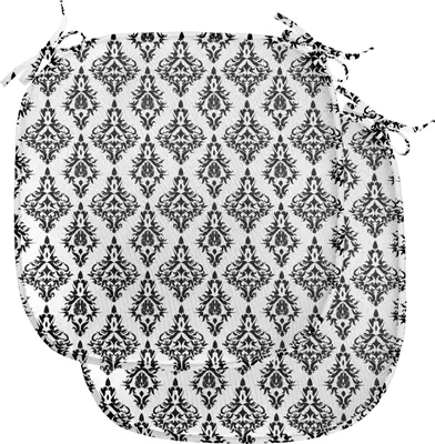 Produktbild von ABAKUHAUS Damast Polster für Esszimmerstühle, Schwarzweiss-Barock, Dekoratives wasserfestes Kissen mit Riemen für Küchensitze, 40 cm x 40 cm-2er Pack, Weiß Schwarz