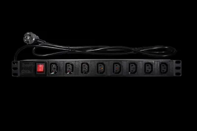 Zdjęcie produktu dla MRC19-PDU-1U-8xIECC13-SW: 8-krotna listwa zasilająca do montażu w szafie rack z przełącznikiem
