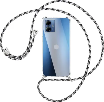 Produktbild von Handykette Backcover-Schutzhülle mit Band (Metall silberfarben) für Motorola Moto G14 (PAYF0010IN, 6.5'') - schwarz/grau/weiß