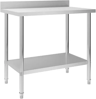 Imagen del producto de Mesa de trabajo de acero inoxidable, 100x60x93 cm, para cocina profesional, con borde elevado