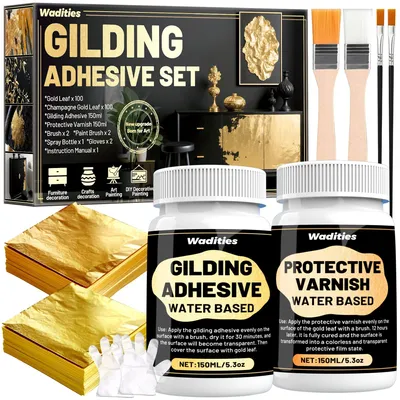 Immagine prodotto di Kit di doratura composto da 150 ml di colla e 200 fogli di foglia d'oro