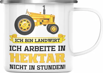 Produktbild von Trendation - Landwirt Geschenk Emaille Tasse Landwirtschaft Geschenke für Männer Traktor Spruch Emaille Emaille Tasse (Silber)